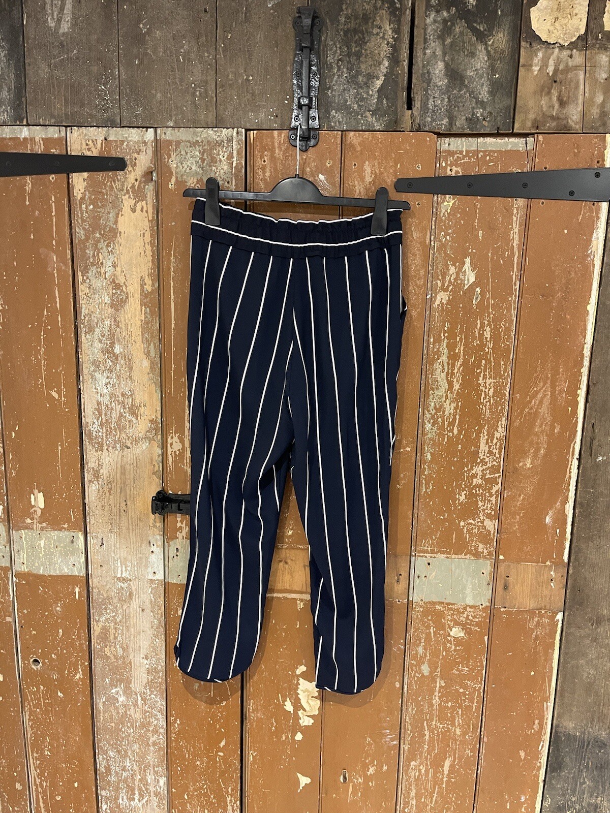Zara Trafaluc Trousers Navy Blue Striped Elasticated Stretch Women’s Small