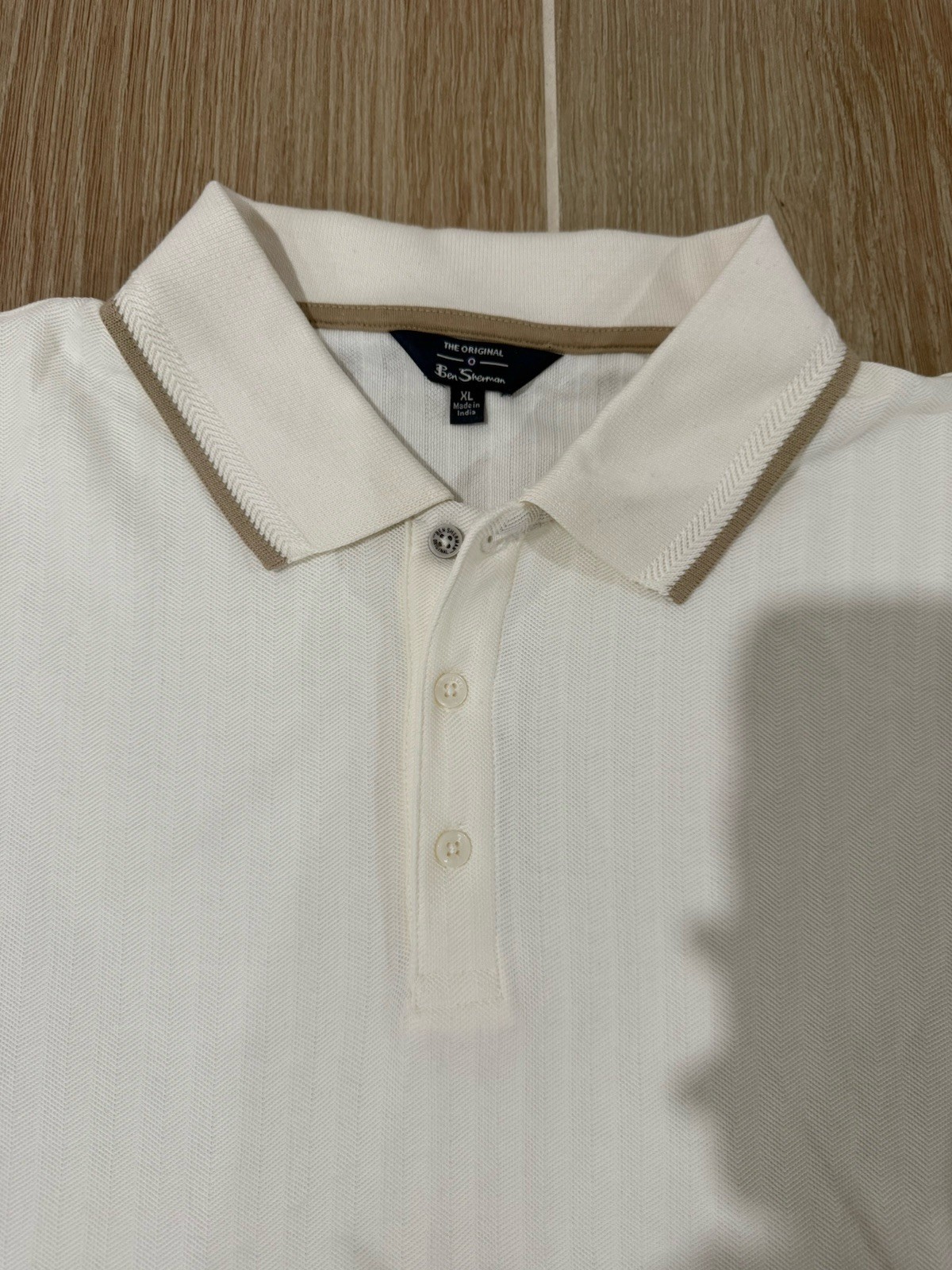 Ben Sherman Cream Knit XL Short Sleeve Mens Polo with Contrast Trim