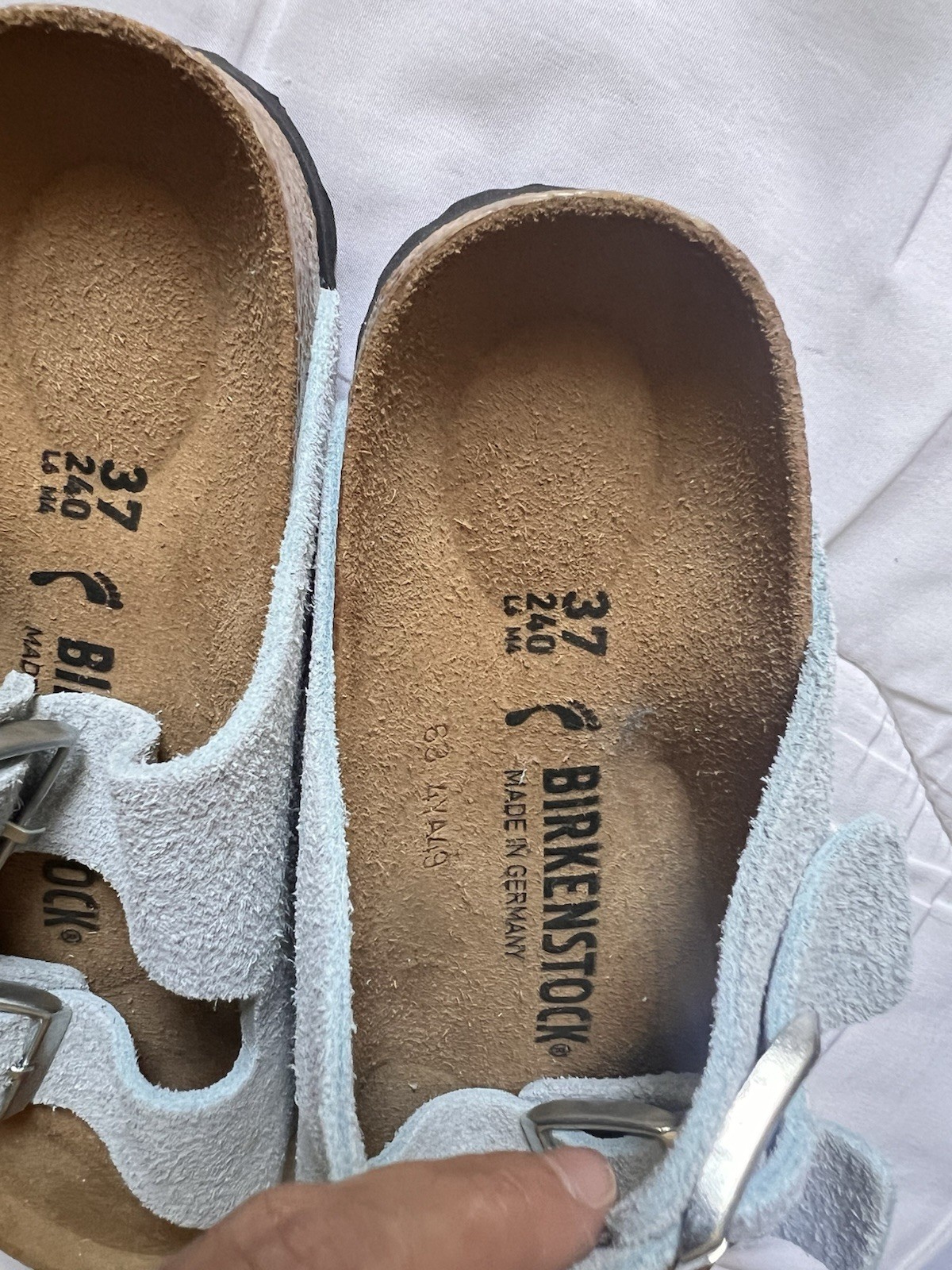 Birkenstock Arizona Soft Footbed Suede Buckle Light Blue Size 37 US Womens 6