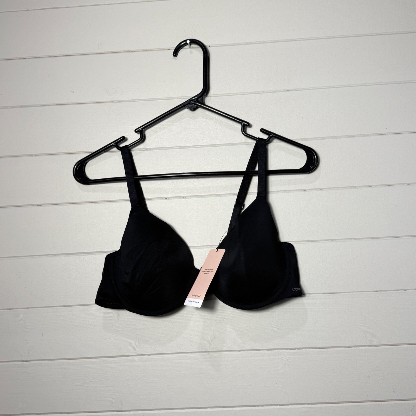 Calvin Klein Perfectly Fit Flex Bra 38B Black Lightly Lined Convertible NWT