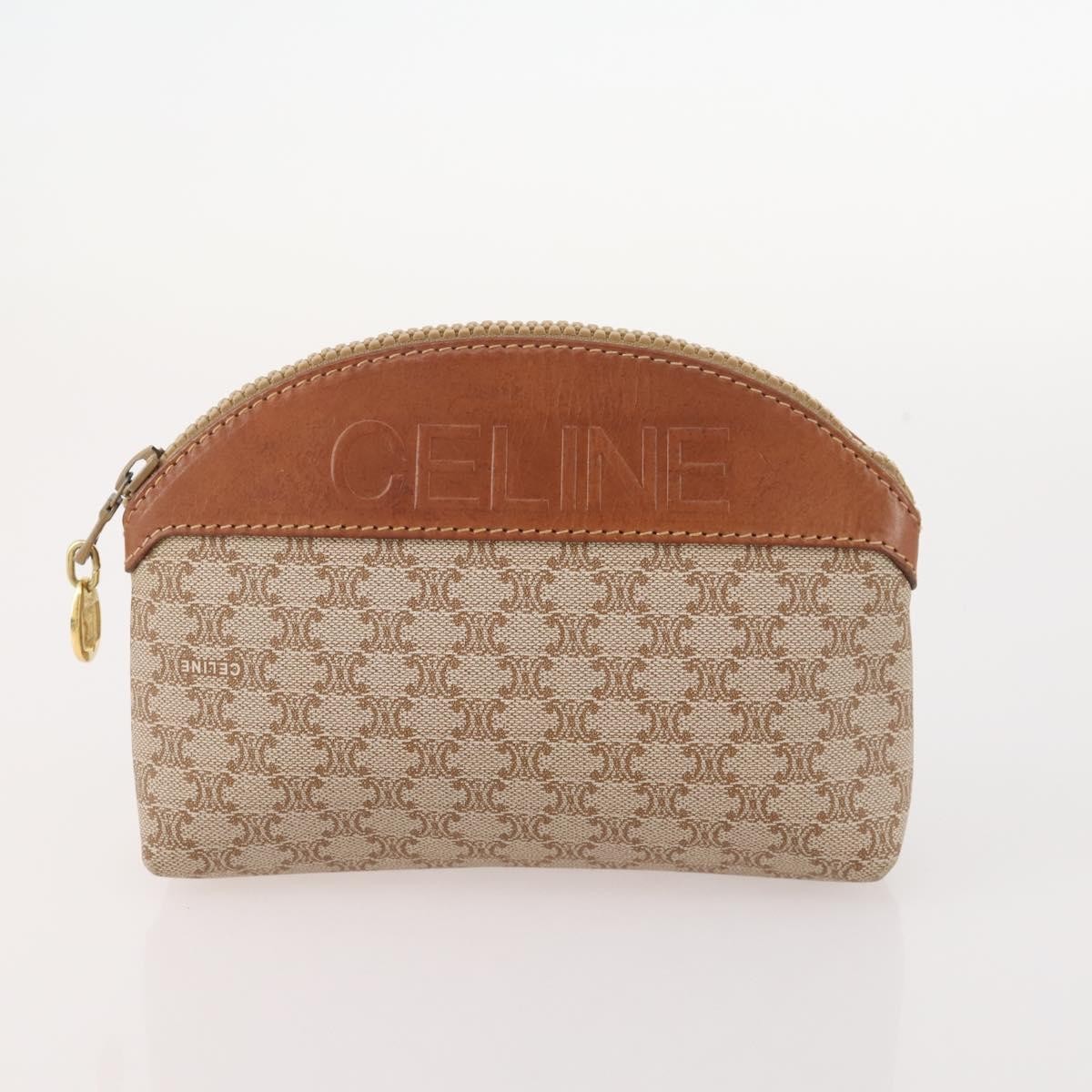 CELINE Macadam Canvas C Macadam Canvas Pouch PVC 3 Set Beige Brown Auth fm5234