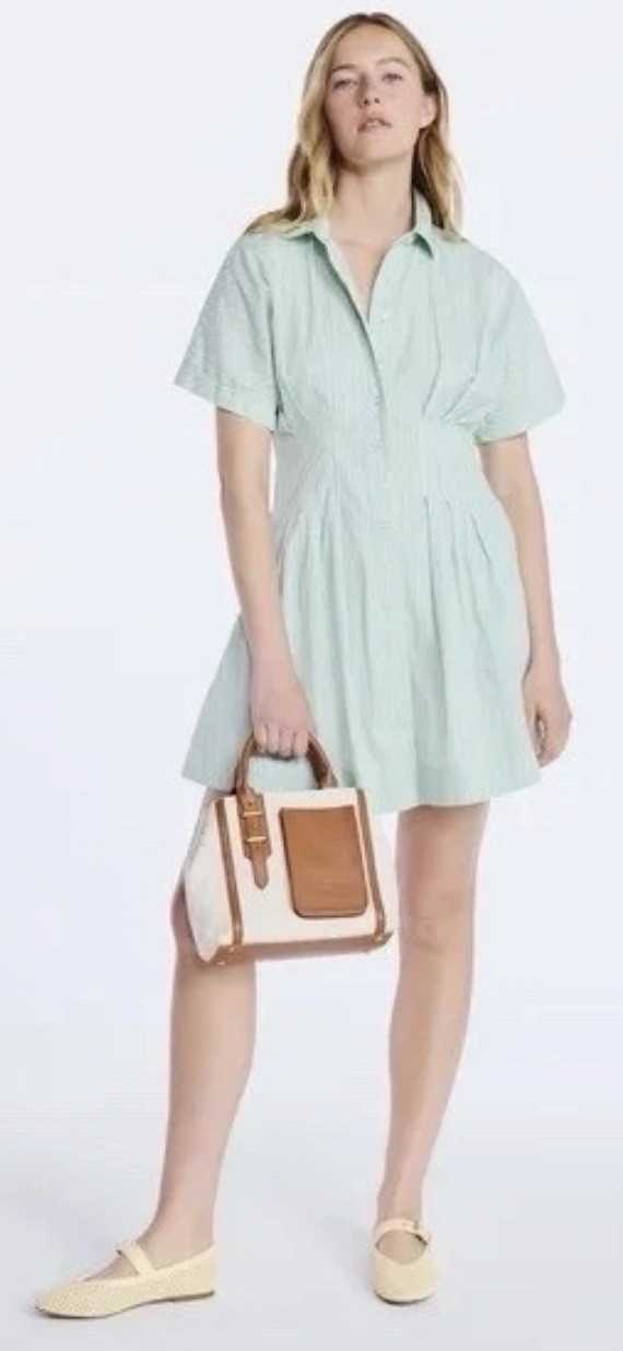 Free Assembly Women Corset Midi Green Stripe Dress Shirt Pockets Large NWT#17031