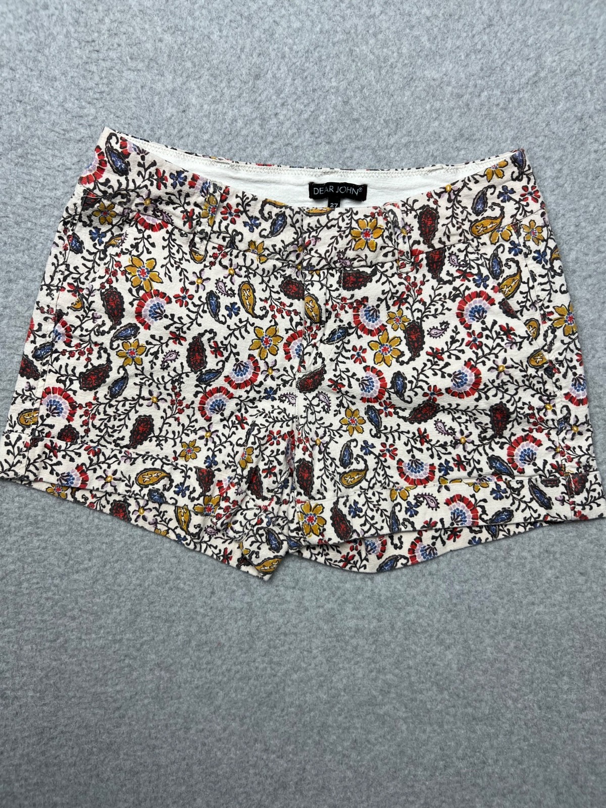 Dear John Finnegan Roll Cuff Printed Paisley Shorts Size 27 Casual Comfort Boho