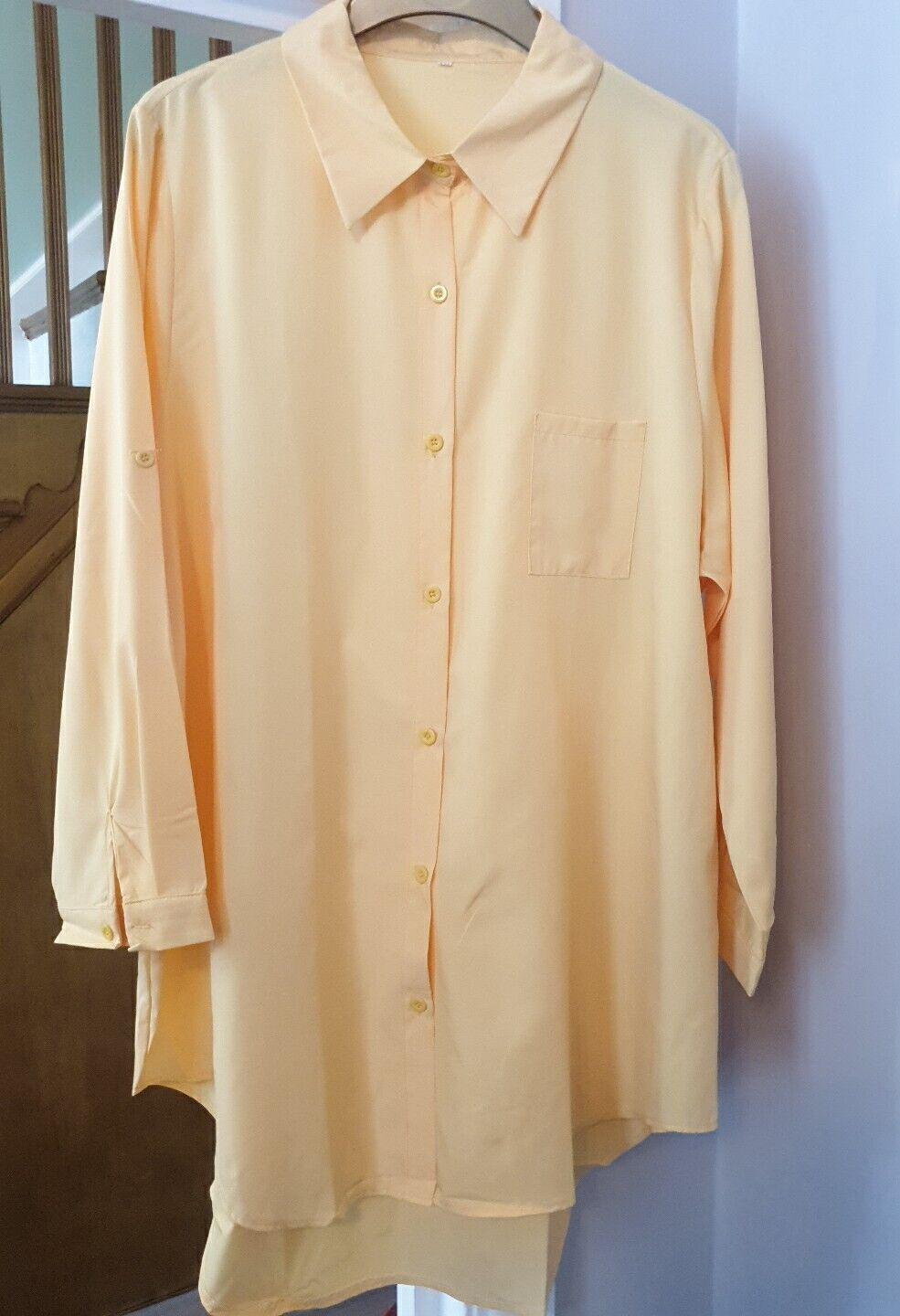 Button Down Shirt – Lapel Collar, Flowy Long Sleeves – Yellow – Size 18/XXL-BNNT