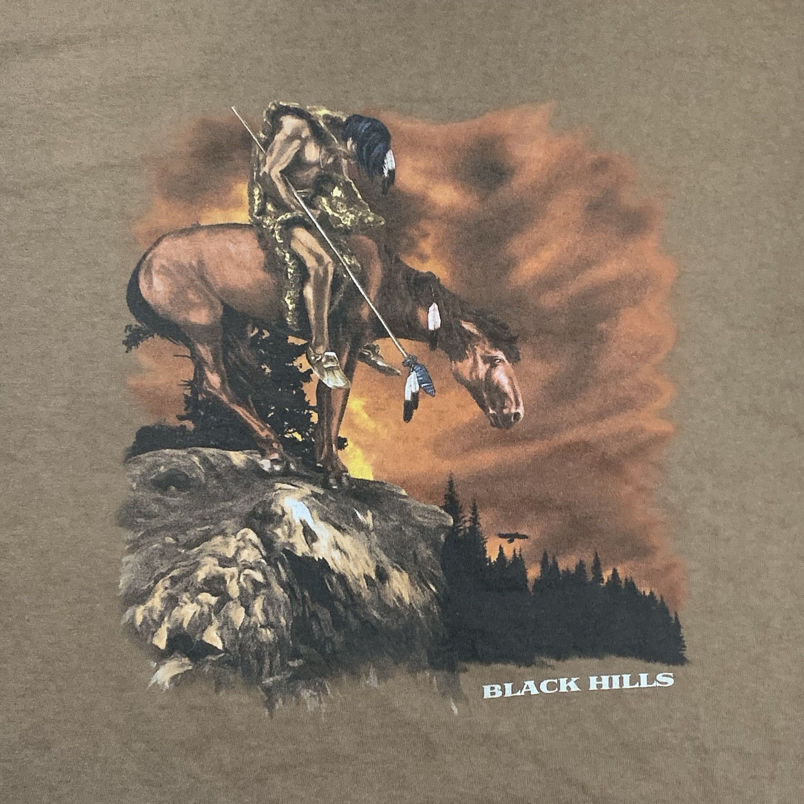 Vintage Black Hills 2XL Brown Shirt Native American South Dakota Single Stitch