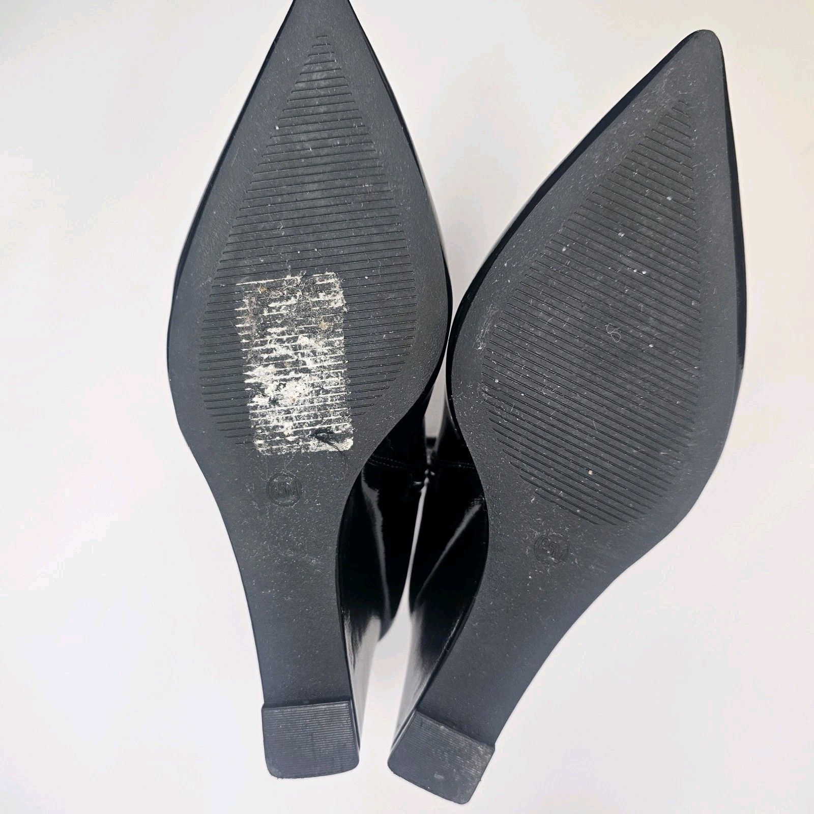 90s Black Latex Style Pointed Ankle Booties 3.5″ Heel Rogue Women’s Size 8.5M