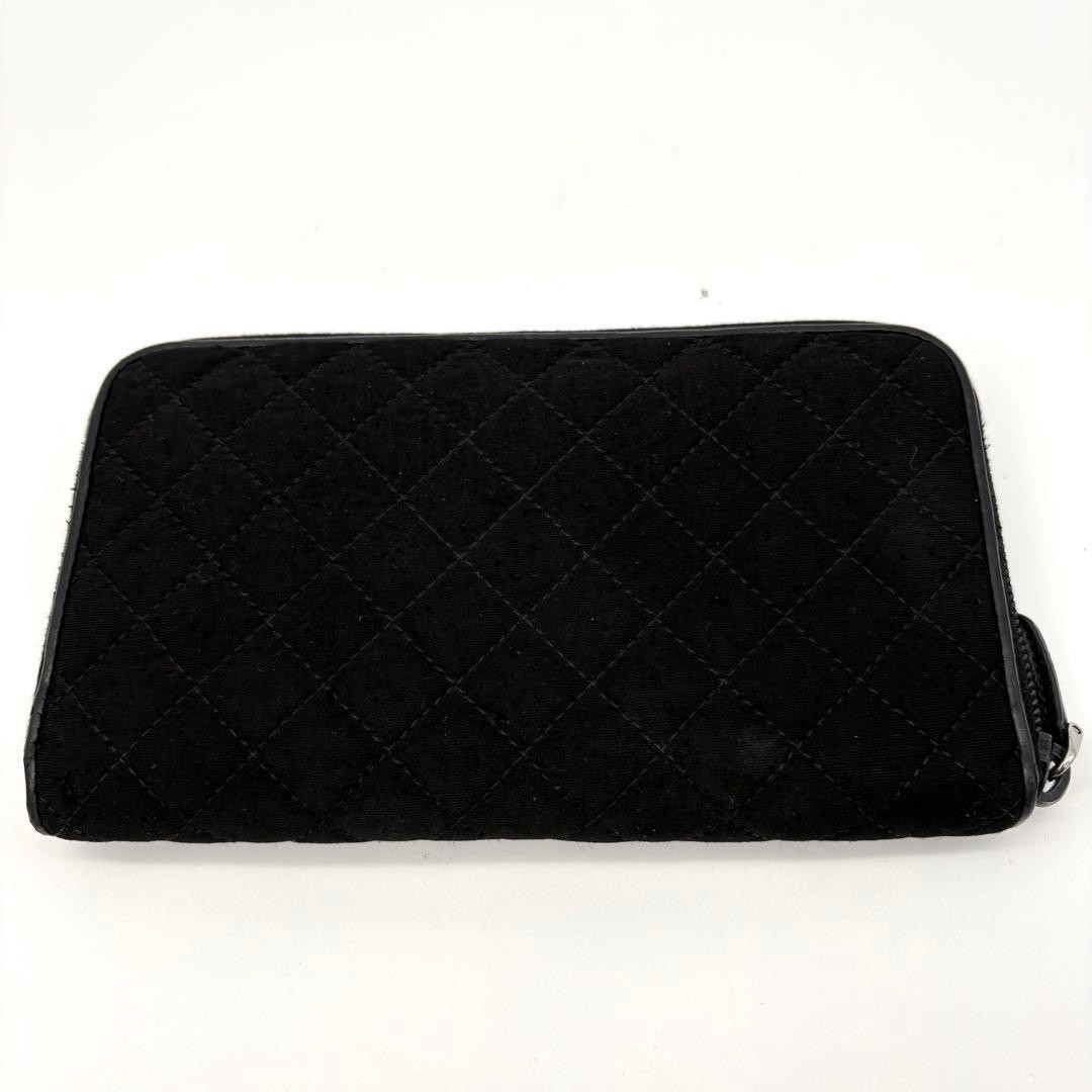Authenticated PRADA Long Wallet Round Zipper Quilted Triangle Logo Plate Black