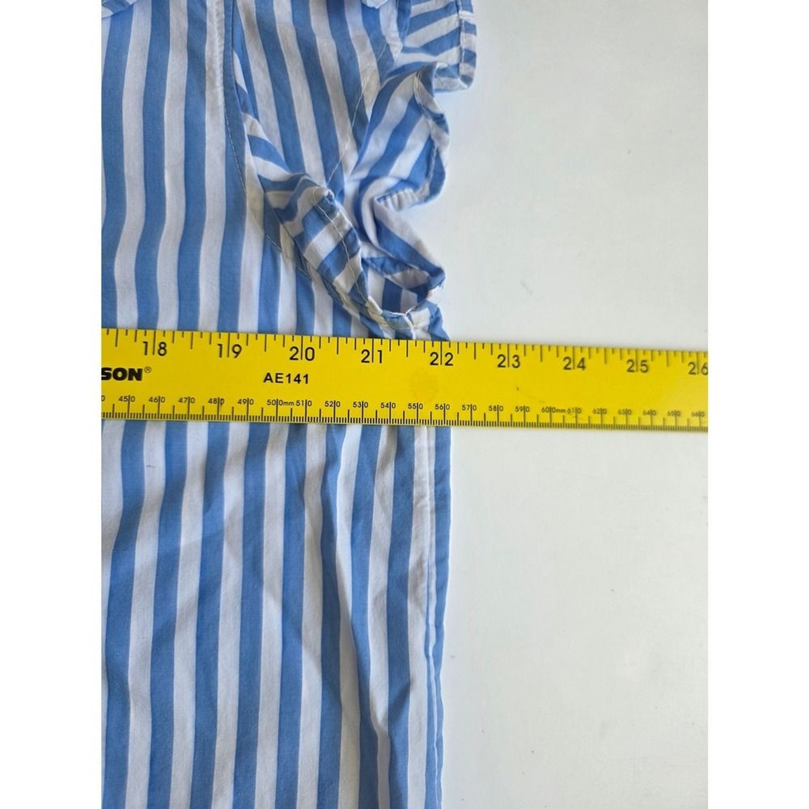 Free Assembly Ruffle Stripe Top L Blue White Sleeveless Cotton Coastal Preppy