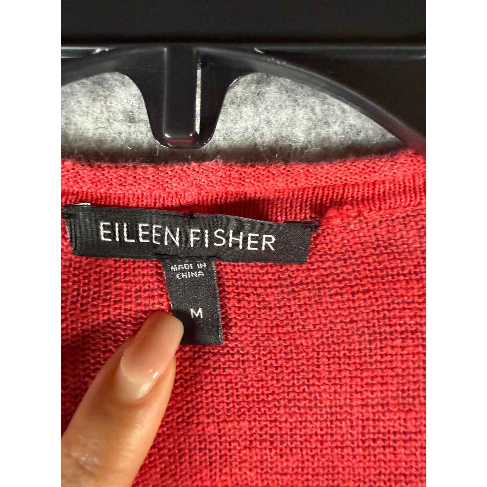 Eileen Fisher Coral Red Open Front Draped Cardigan Sweater Medium High Low Hem