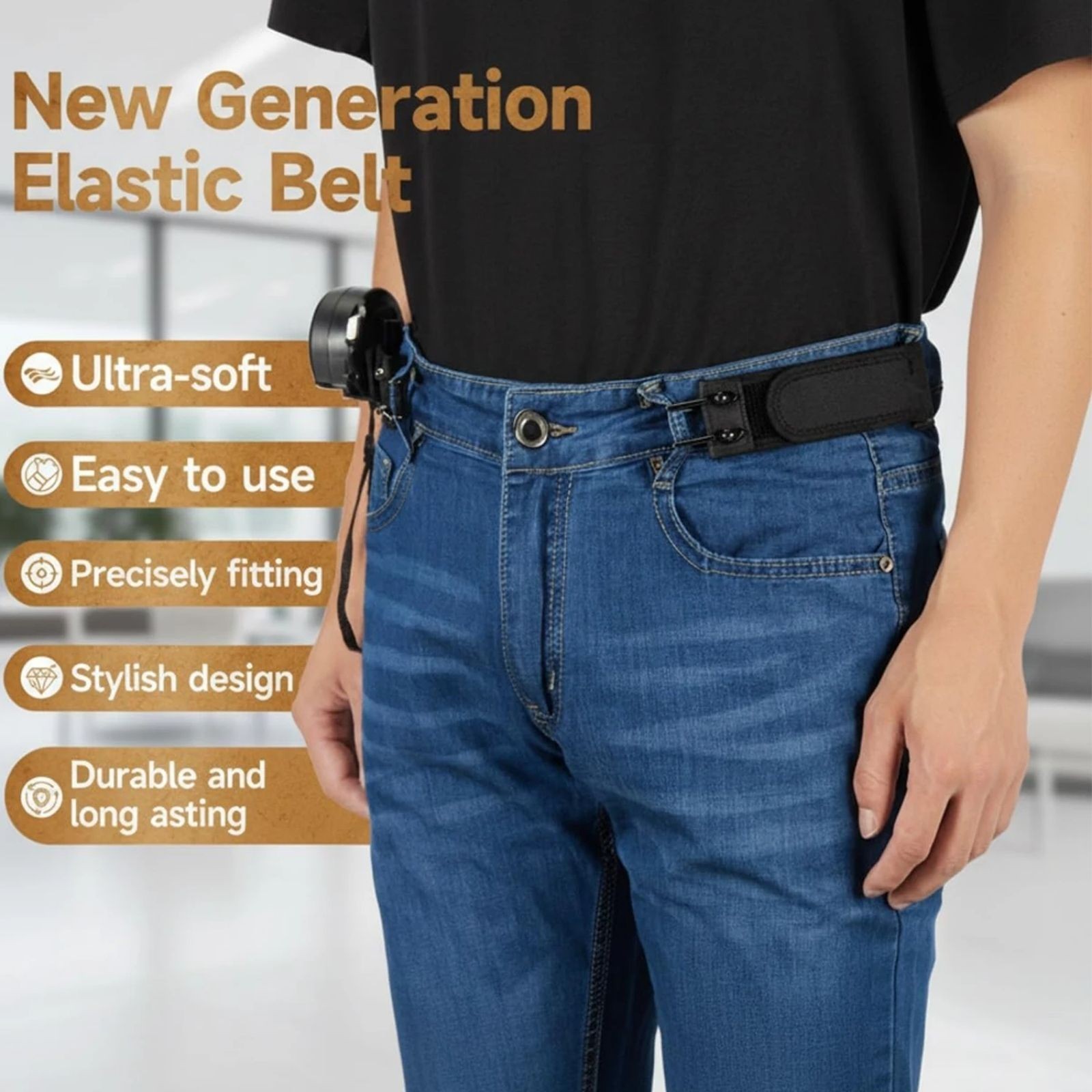 2PCS Tactical Metal Hook Elastic Belt Buckle-Less Invisible Waist Belt Closure