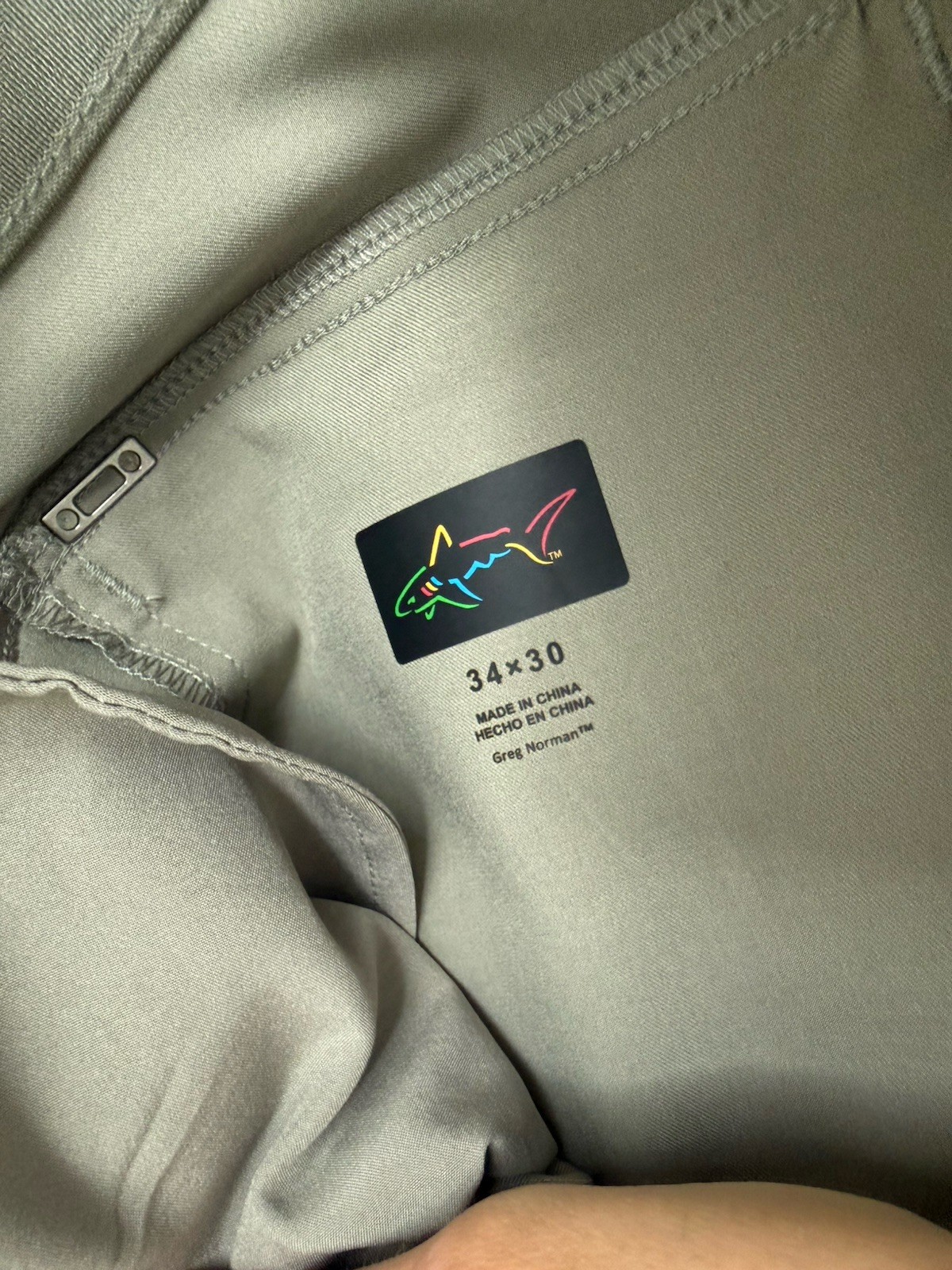 Greg Norman Men’s Gray Slim Fit Chino Pants 34W Tapered Twill Zip Pockets