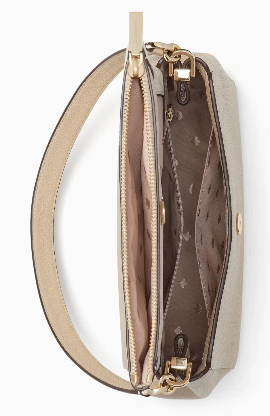 Kate Spade Leila Medium Flap Shoulder Bag Beige & White Leather