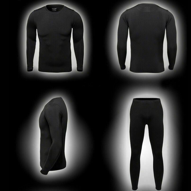 Men Thermal Underwear Long Johns Set with Fleece Warm Top for Ski Fitness Sports