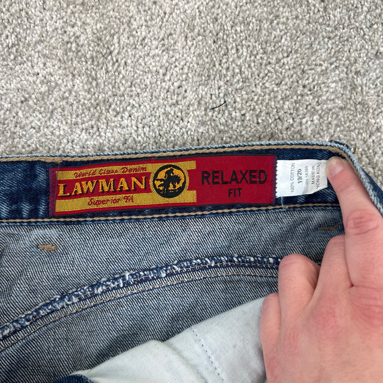 Vintage Lawman Western Bareback Studded Criss Cross Leather Denim Jeans (Sz 36)