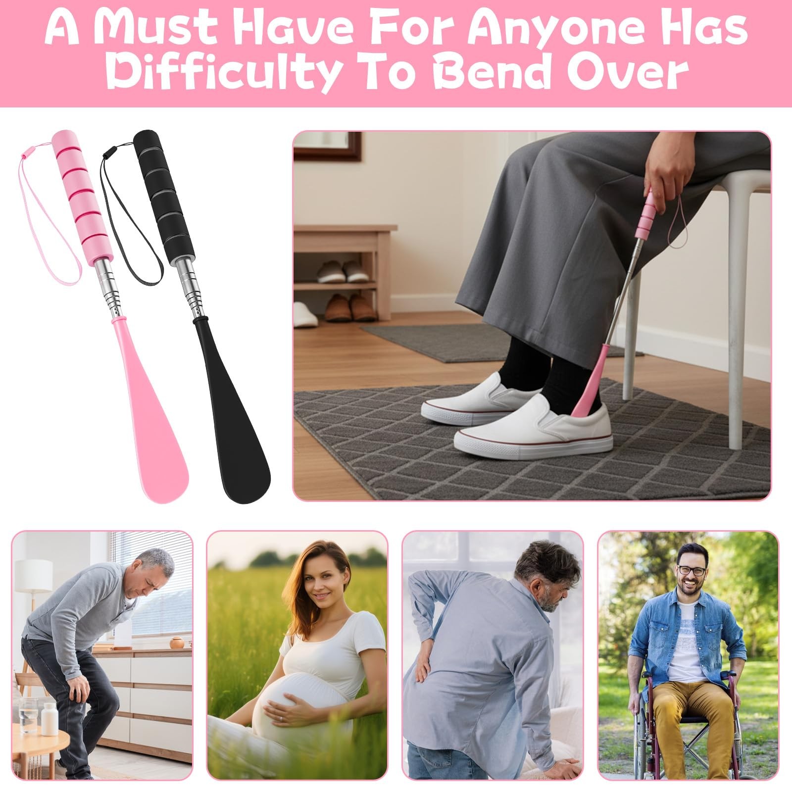 2PCS Retractable Long Handle Shoe Horn, Retractable Stainless Steel Shoehorn …