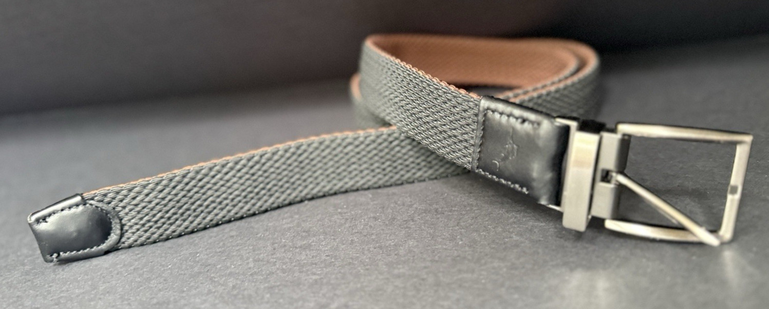 Tommy Bahama Mens Stretch Braided Reversible Belt Brown/Black L/XL Silver Buckle