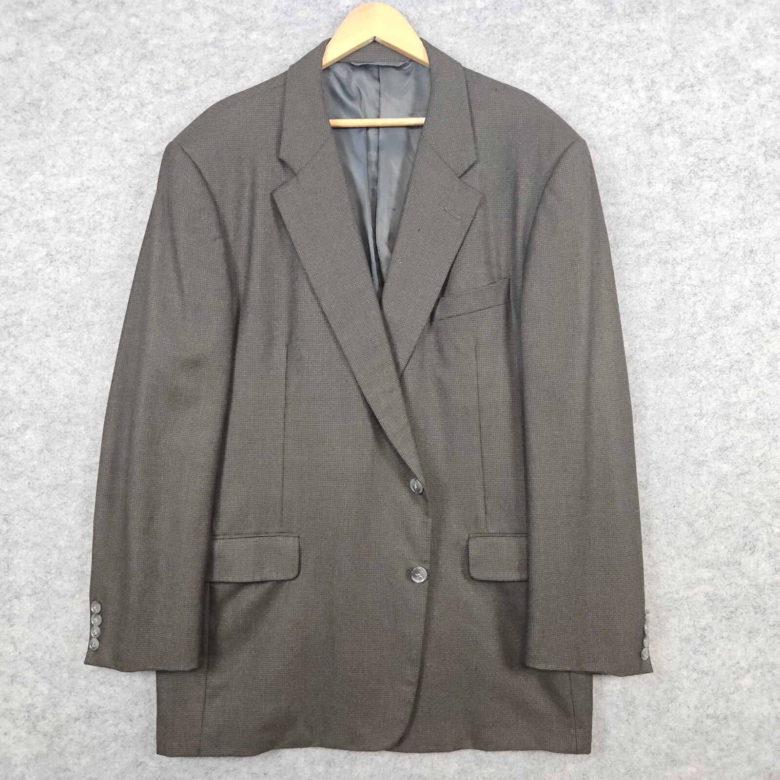 Hickey Freeman Men’s Dark Brown/Green Nailhead Blazer Size 48L 100% Wool FLAWS