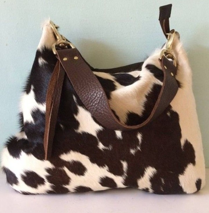 Genuine Cowhide Leather Tote Bag Hair-On Brown White Shoulder Handbag Western