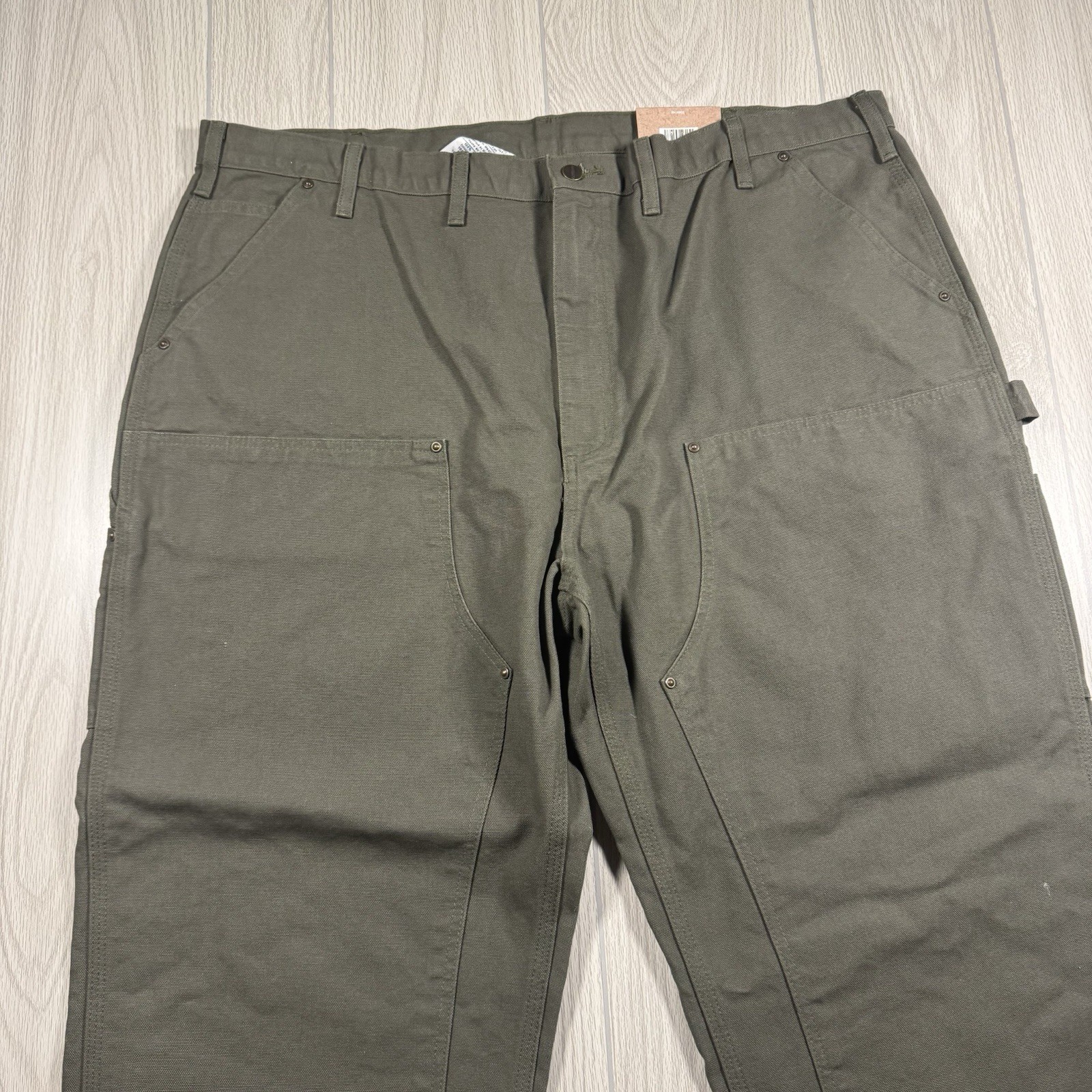 Carhartt Washed Duck Double Front Work Dungarees Men 46×30 Olive Green Loose NWT