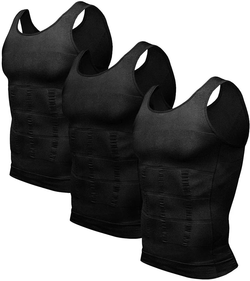 Men 3 Pack Body Shaper Slimming Belly Vest Compression Shirt Tank Tops Shapewear