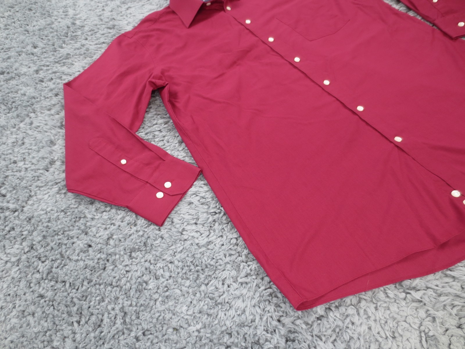 Stafford Travel Shirt Mens 16.5 Dark Red Easy Care Broadcloth Long Sleeve Button