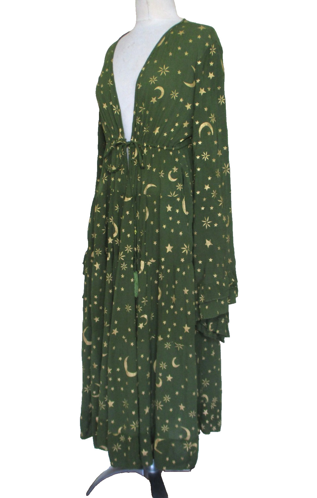 Karma Nepal Crafts Celestial Boho Goddess Duster Angel Bell Sleeve Moon Stars OS