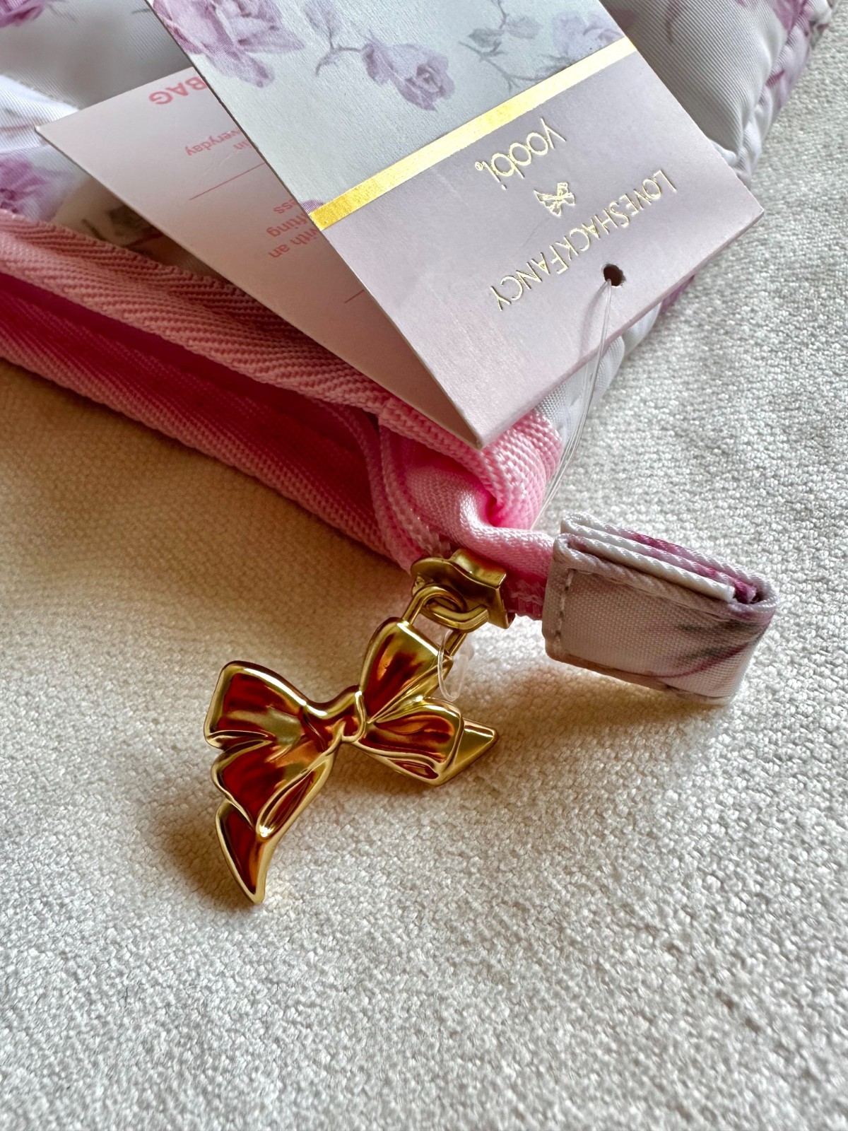 🎀 LoveShackFancy x Target – Yoobi Ribbon Rosa Quilted Tote Bag Sterling Dusk 🎀