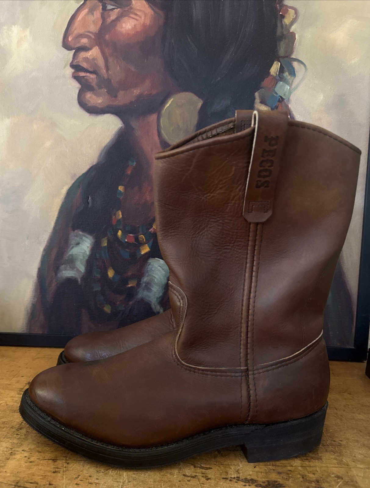Red Wing Pecos Pull On Boot Size 10.5 Brown Leather Mid Calf #1114 USA MADE
