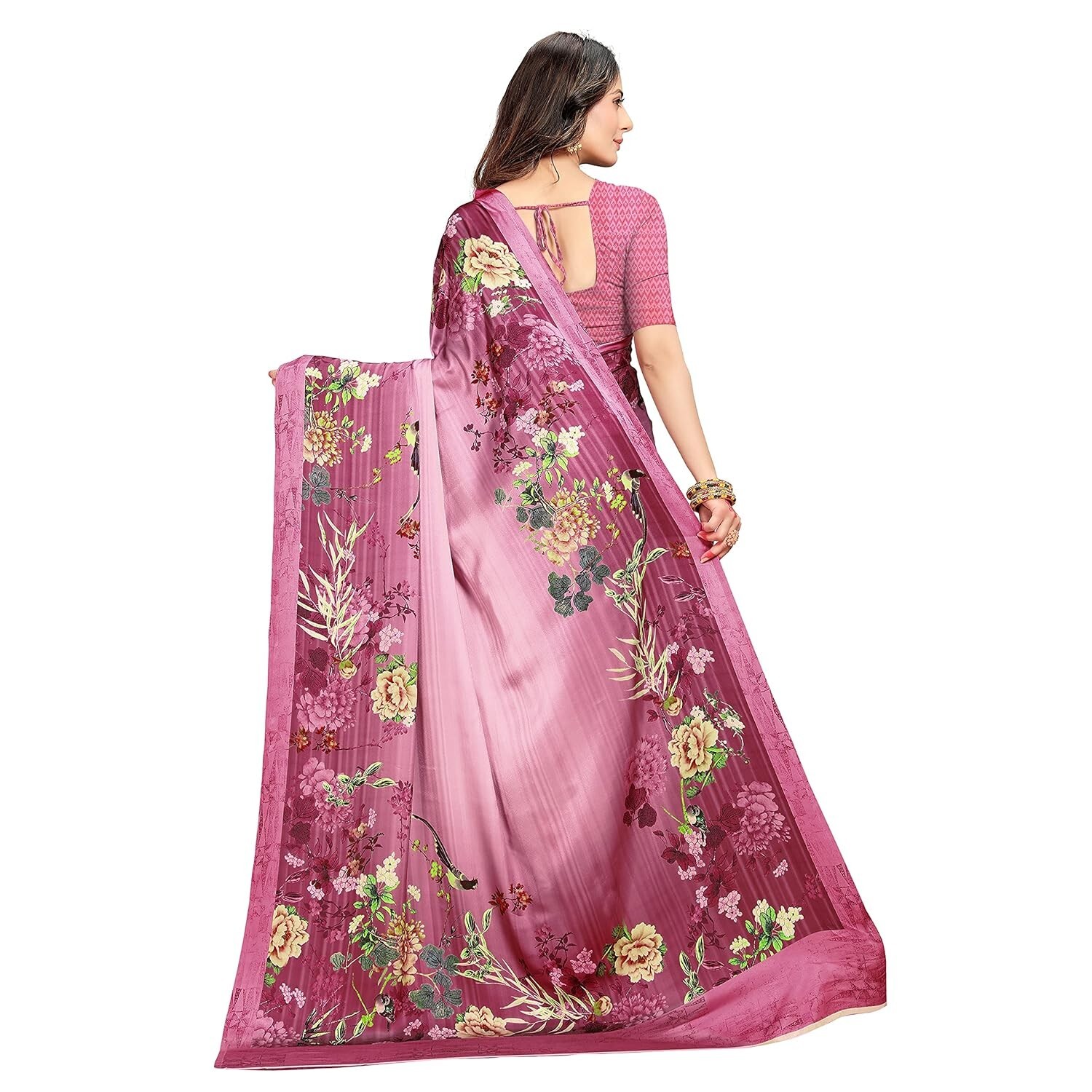 Women’s Japan Satin Digital Floral printed Fashion Saree With Blouse Piece