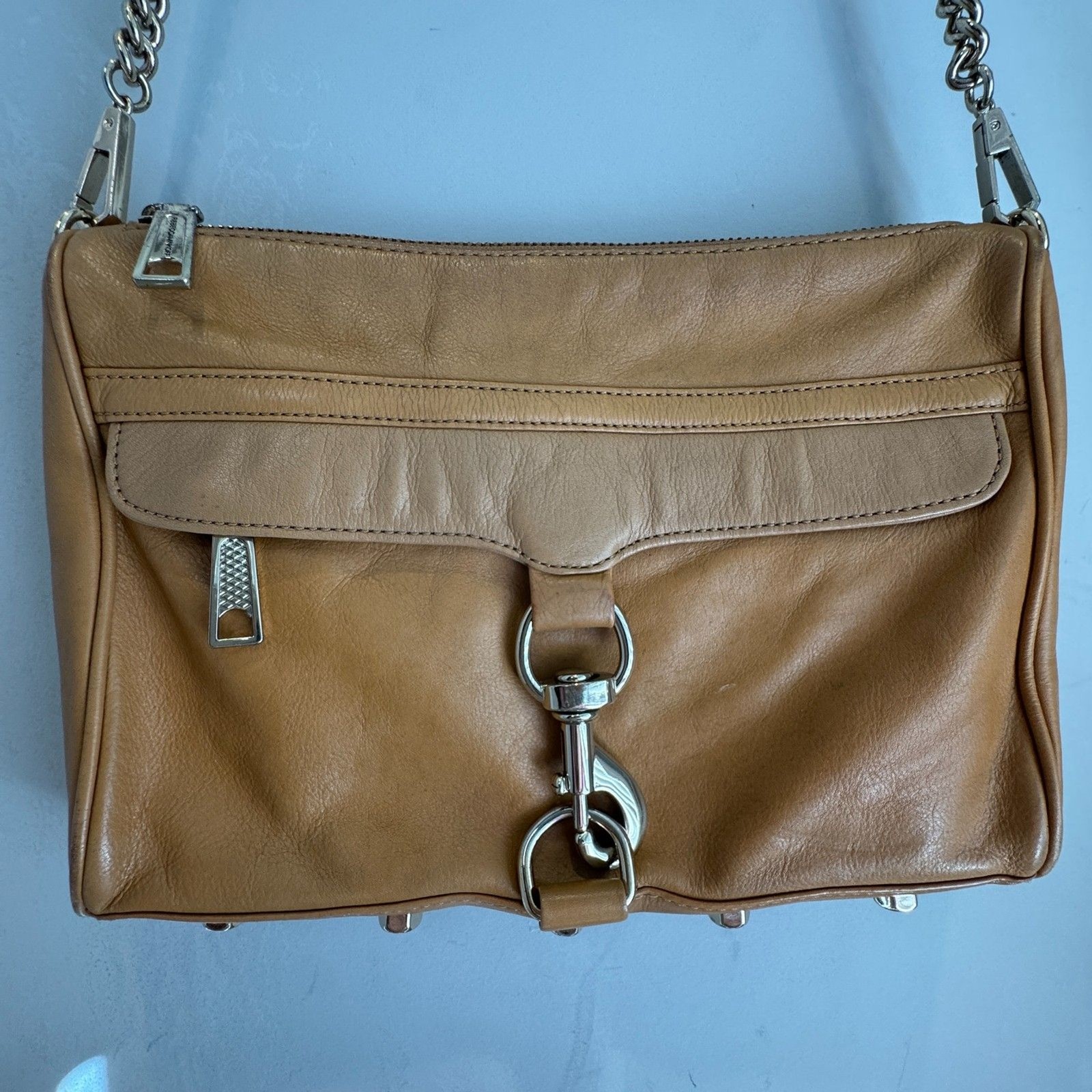 Rebecca Minkoff MAC Crossbody Bag Tan Leather Studded Chain Strap