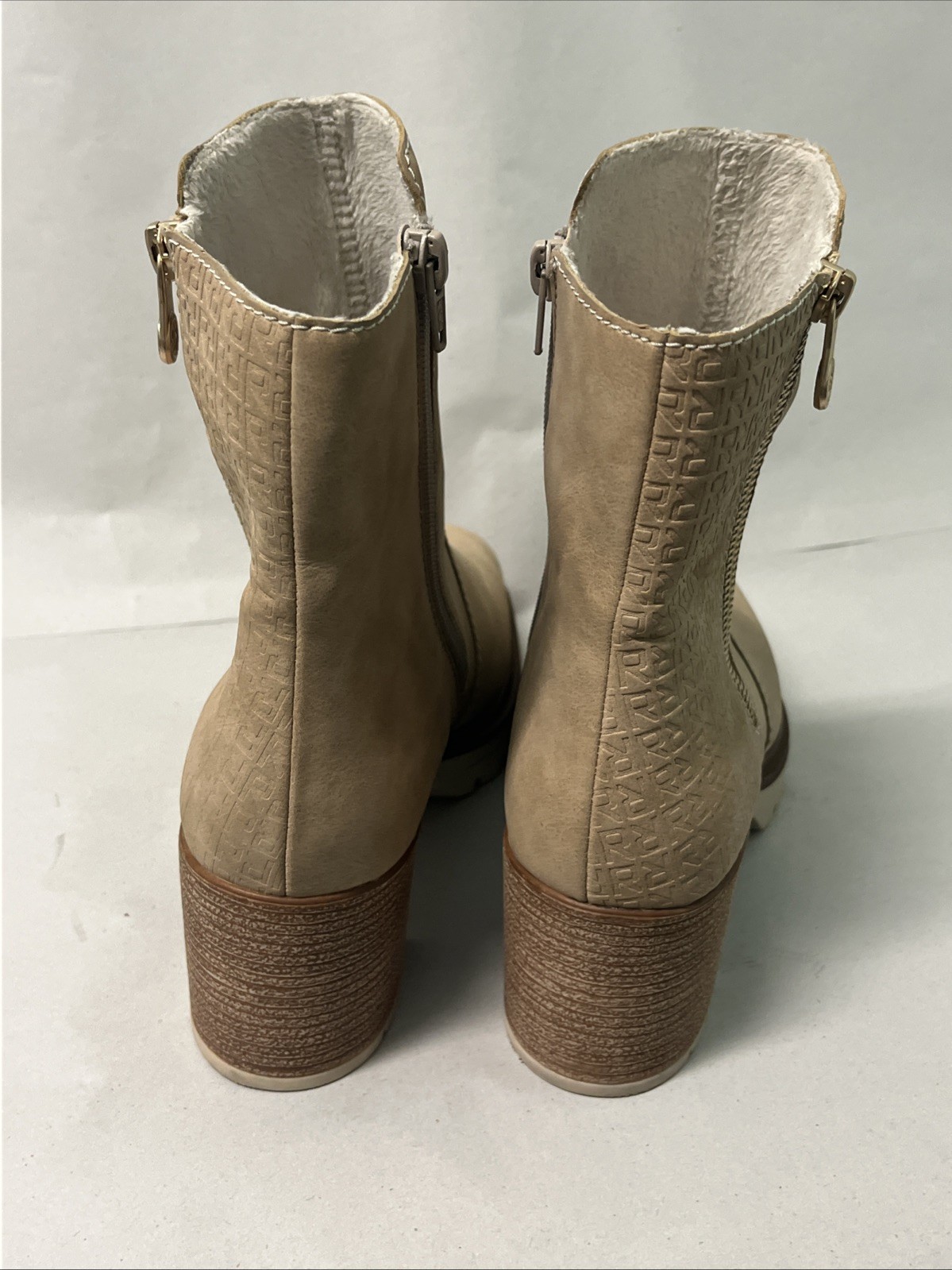 RIEKER Sandra 60 Comfort Heeled Ankle Booties In Beige, Sz 42, Approx US Sz 11