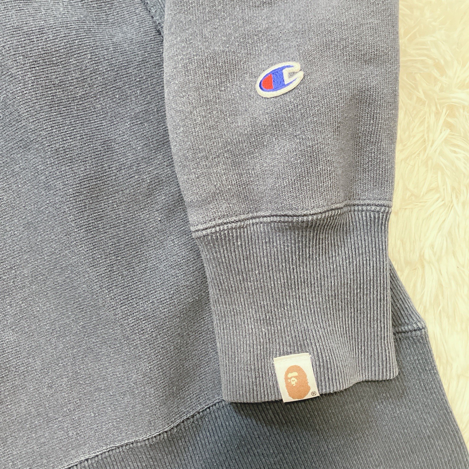 A BATHING APE Champion Reverse Weave Logo Print Sweatshirt Men’s Size XL Japan