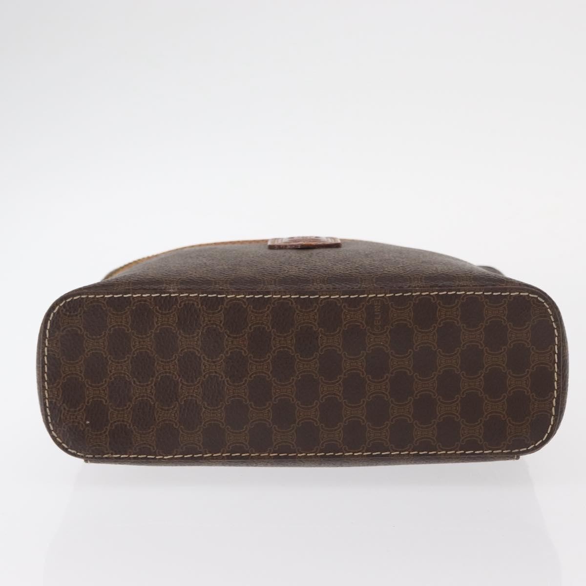 CELINE Macadam Canvas Vanity Pouch PVC Leather Brown Gold Auth ep12322