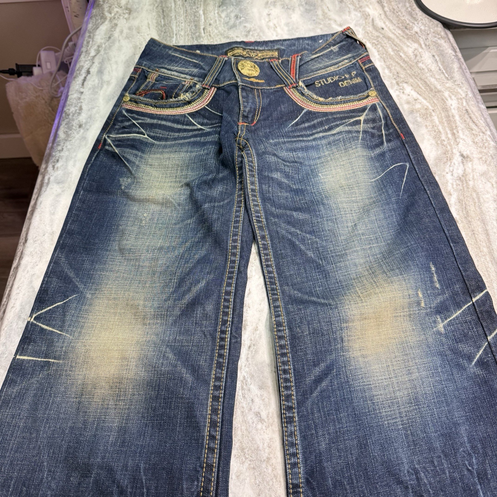 Studio R.P Flare Denim Pants y2k RED PEPPER Size 27 Vintage Rare