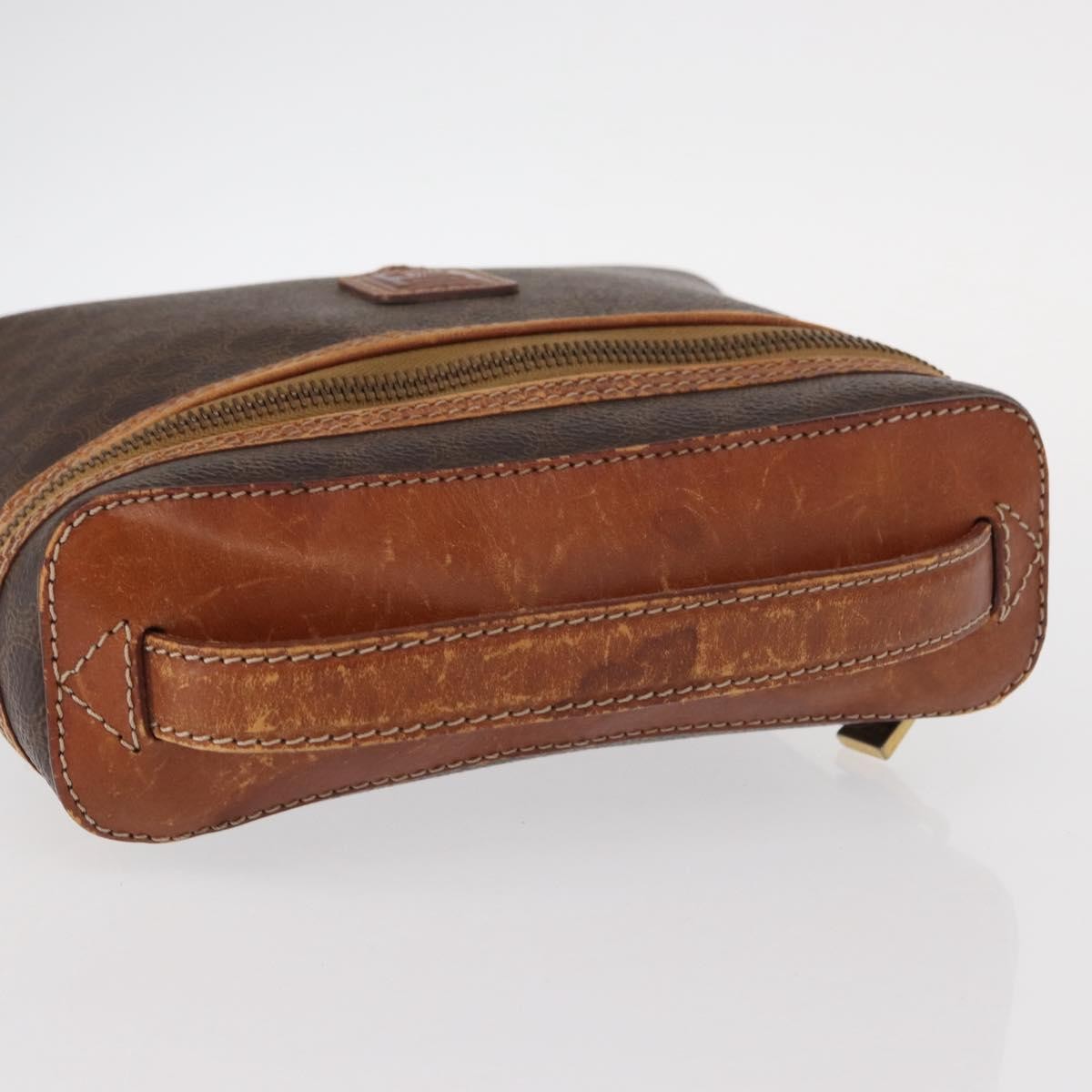 CELINE Macadam Canvas Vanity Pouch PVC Leather Brown Gold Auth ep12322