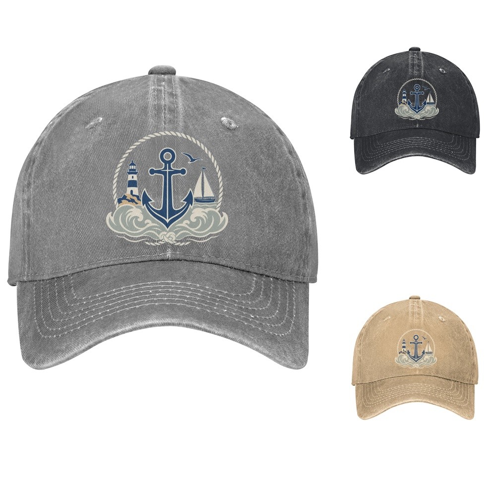 Nautical Anchor Lighthouse Badge Baseball Cap | Cotton Adjustable Dad Hat
