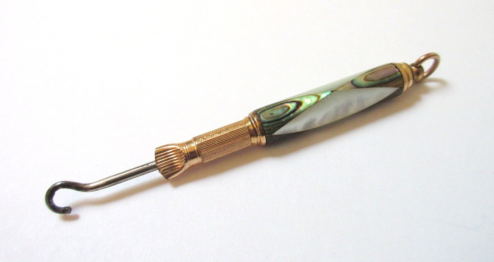 Antique Propelling Glove Button Hook Mother of Pearl Abalone