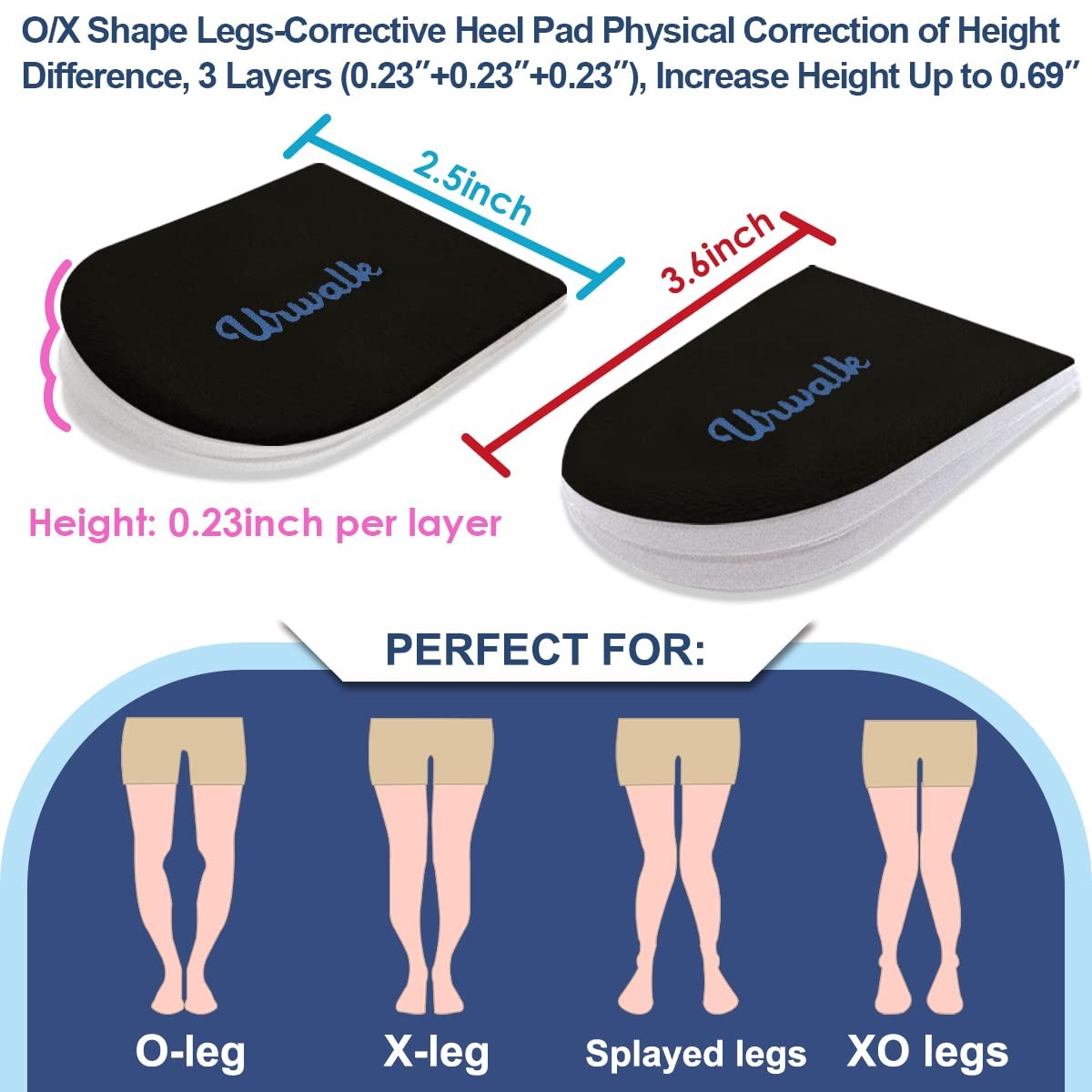 Urwalk 3 Layers Adjustable Supination & Over-Pronation Large, Black – 3 Pairs
