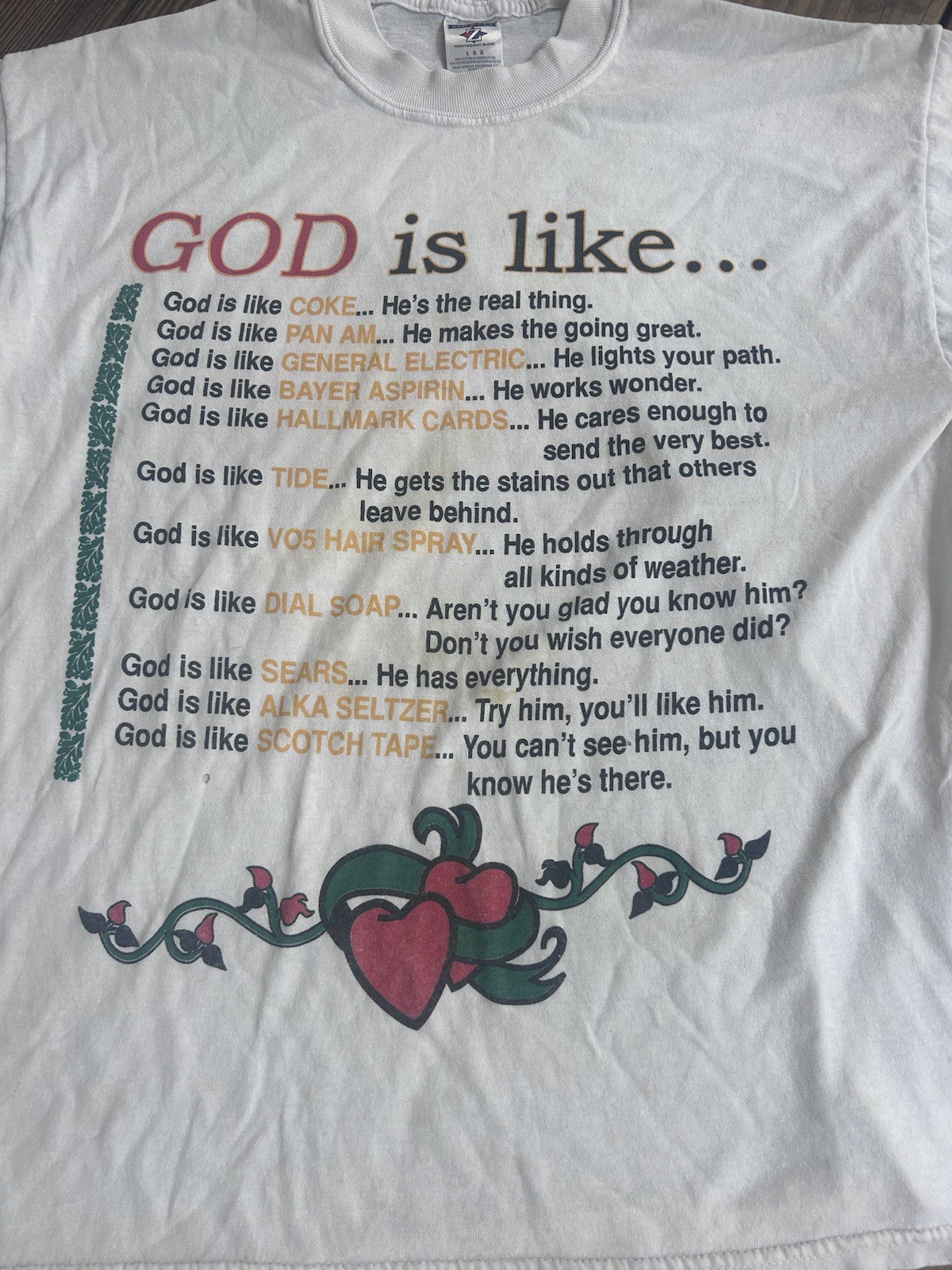 God Is Like… Vintage 90s Jesus Tee White Size L has Flaws & Discoloration