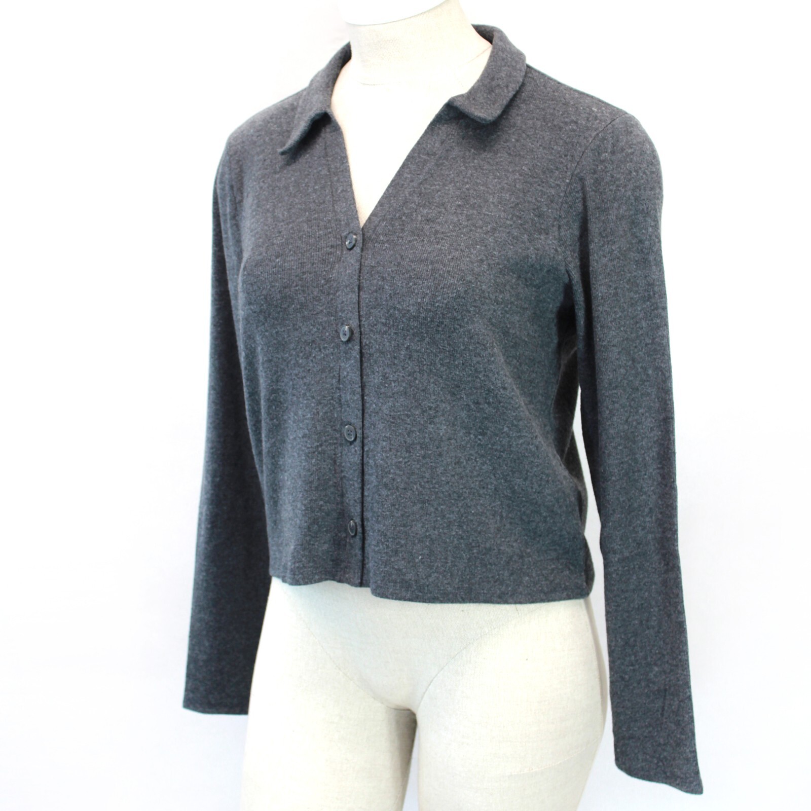 Madewell Dark Gray Brushed Rib Polo Crop Collared Cardigan XS