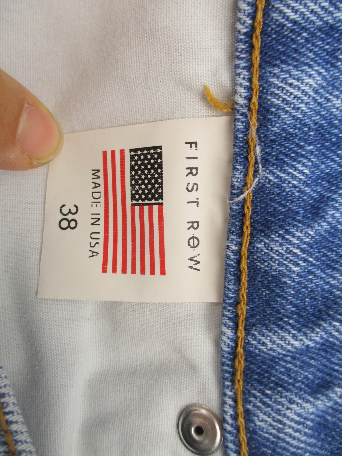 First Row Men’s Jeans 38 Blue Denim Distressed Designer Hankie Pocket Patches