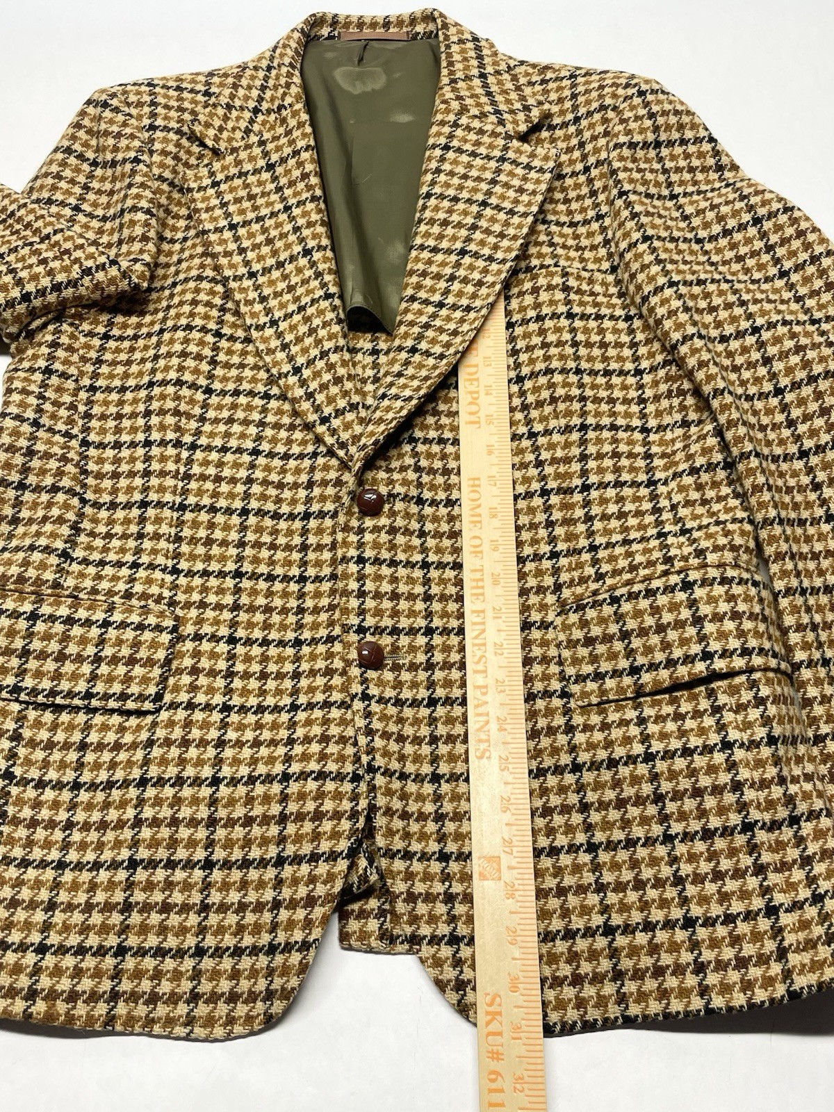VTG Brown Plaid Elbow Patches Blazer Jacket Men 44” Preppy Hipster Retro 70s 80s