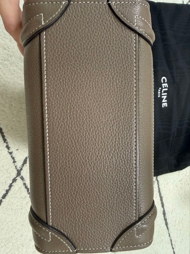 CELINE Luggage Nano Leather Handbag 2Way Shoulder Bag Souris Gray Women’s