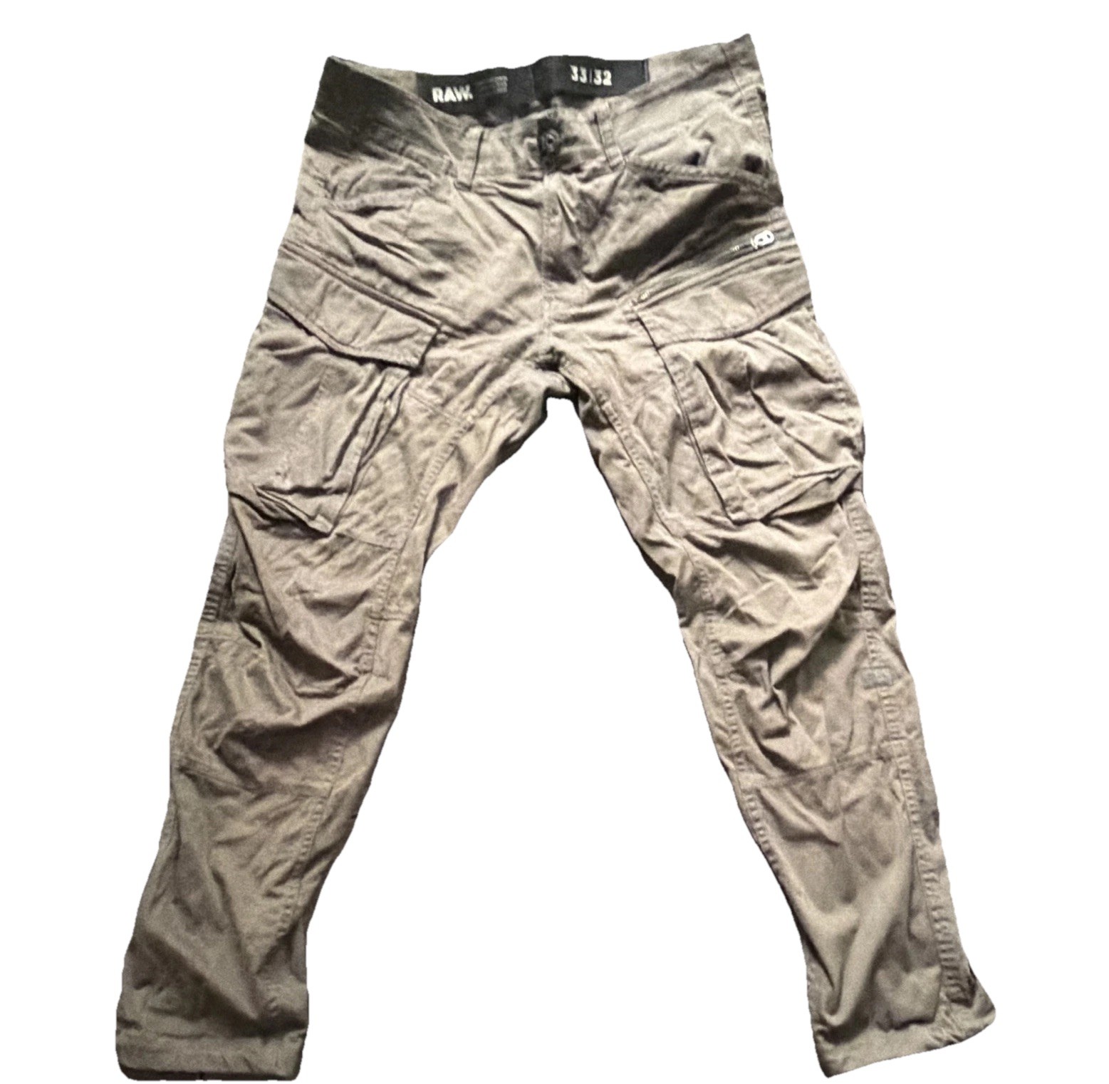 RAW Men’s Gray Canvas Cargo Pants 33″ Waist Regular Fit Tapered Pockets