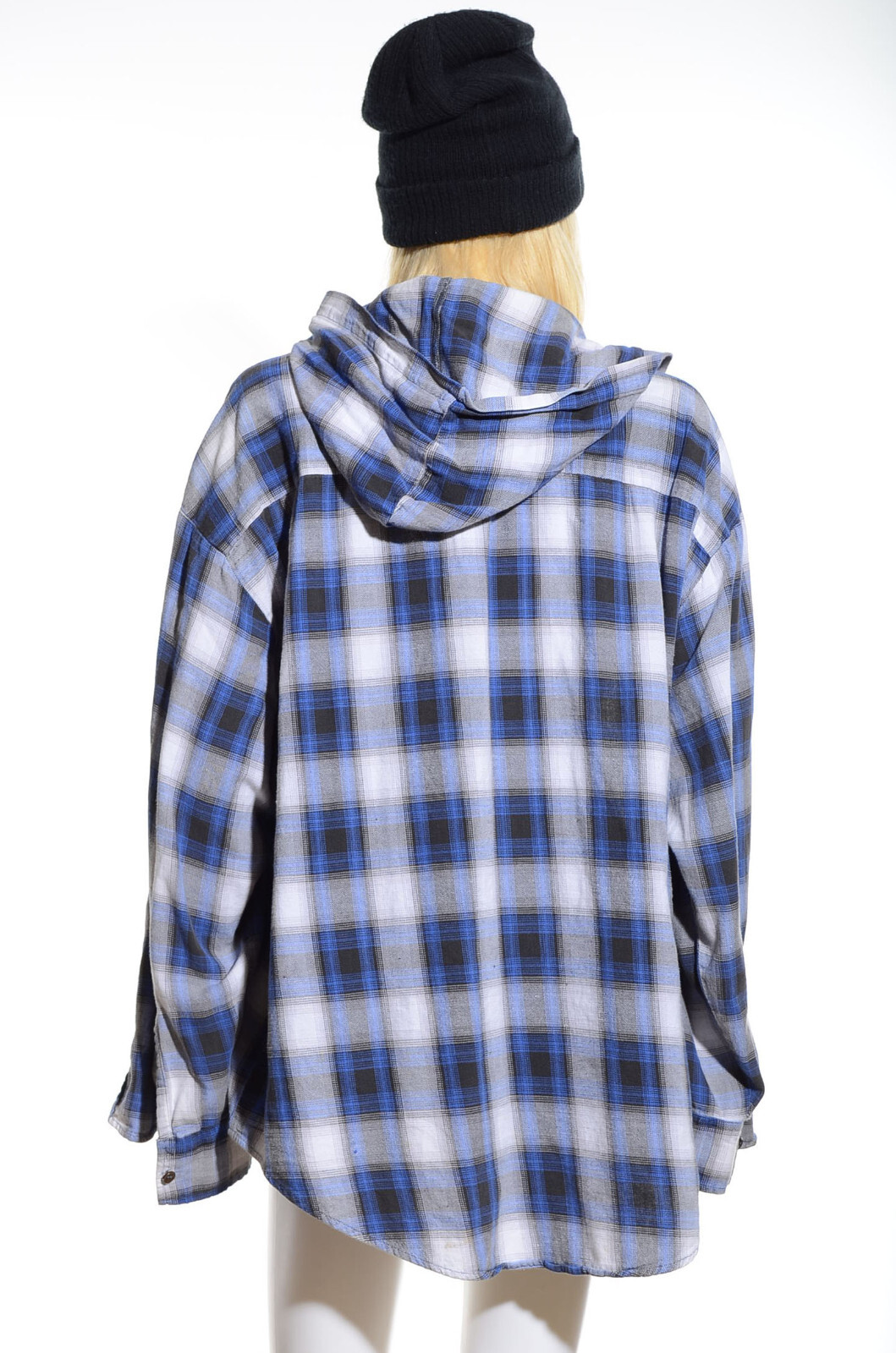 Vtg 90s PLAID Flannel HOODED Grunge Hip Hop Oversized Jacket Boyfriend Shirt Top