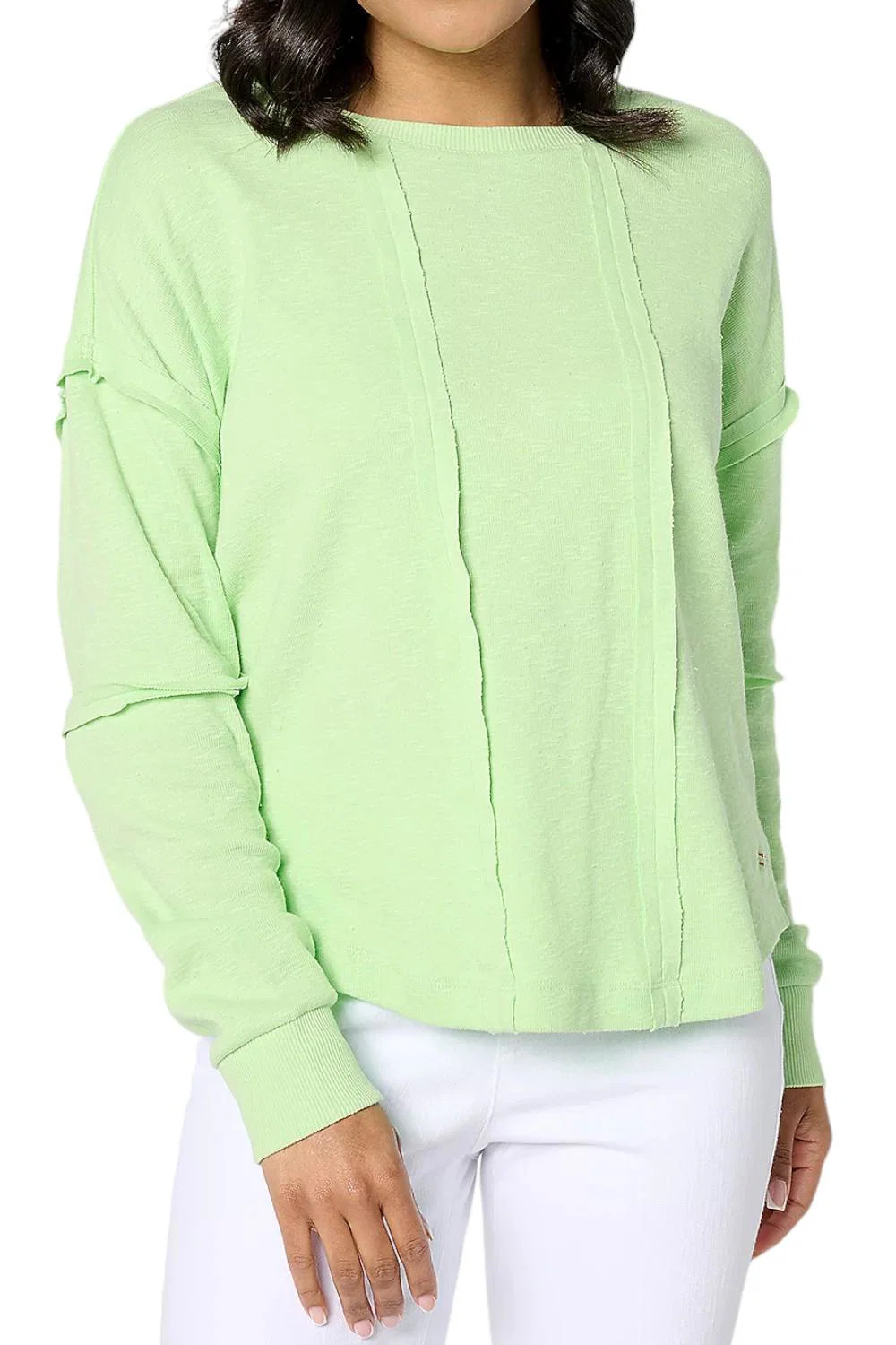 Peace Love World Women’s Curved Hem Long-Sleeve Top Green