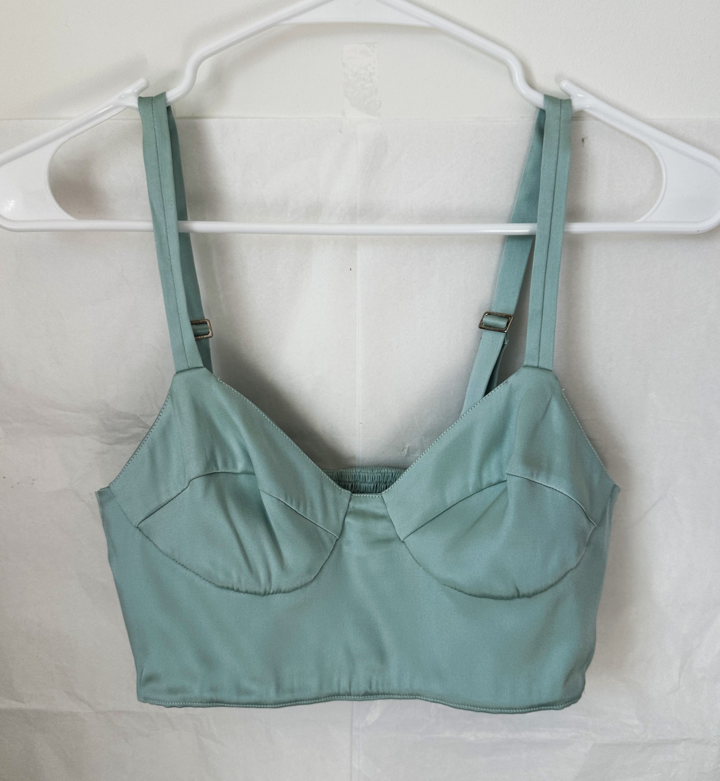La Perla Turquoise Silk V Neck Shirred Back Panel Hook Eye Crop Top 4 US 40 IT