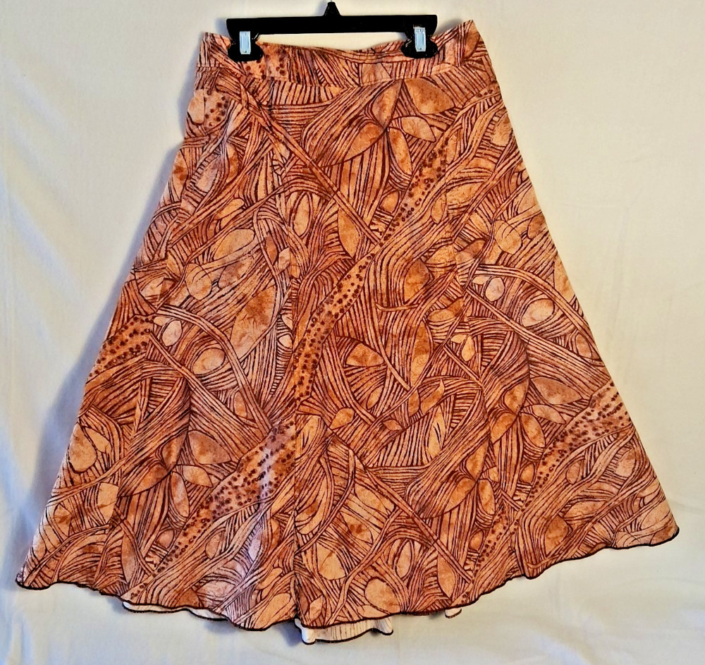 Peruvian Connection Maxi Skirt Size 6 Earthy Brown Leaf Pattern Pima Cotton Boho