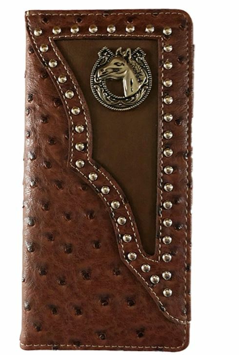 Horse Men Wallet Western Bifold Check Book Style W011-15 Brown