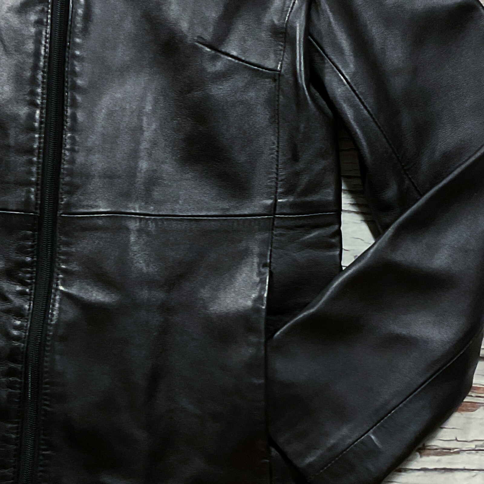 Kenneth Cole Reaction Womens Jacket size M Medium Black Leather Zip Front Lined